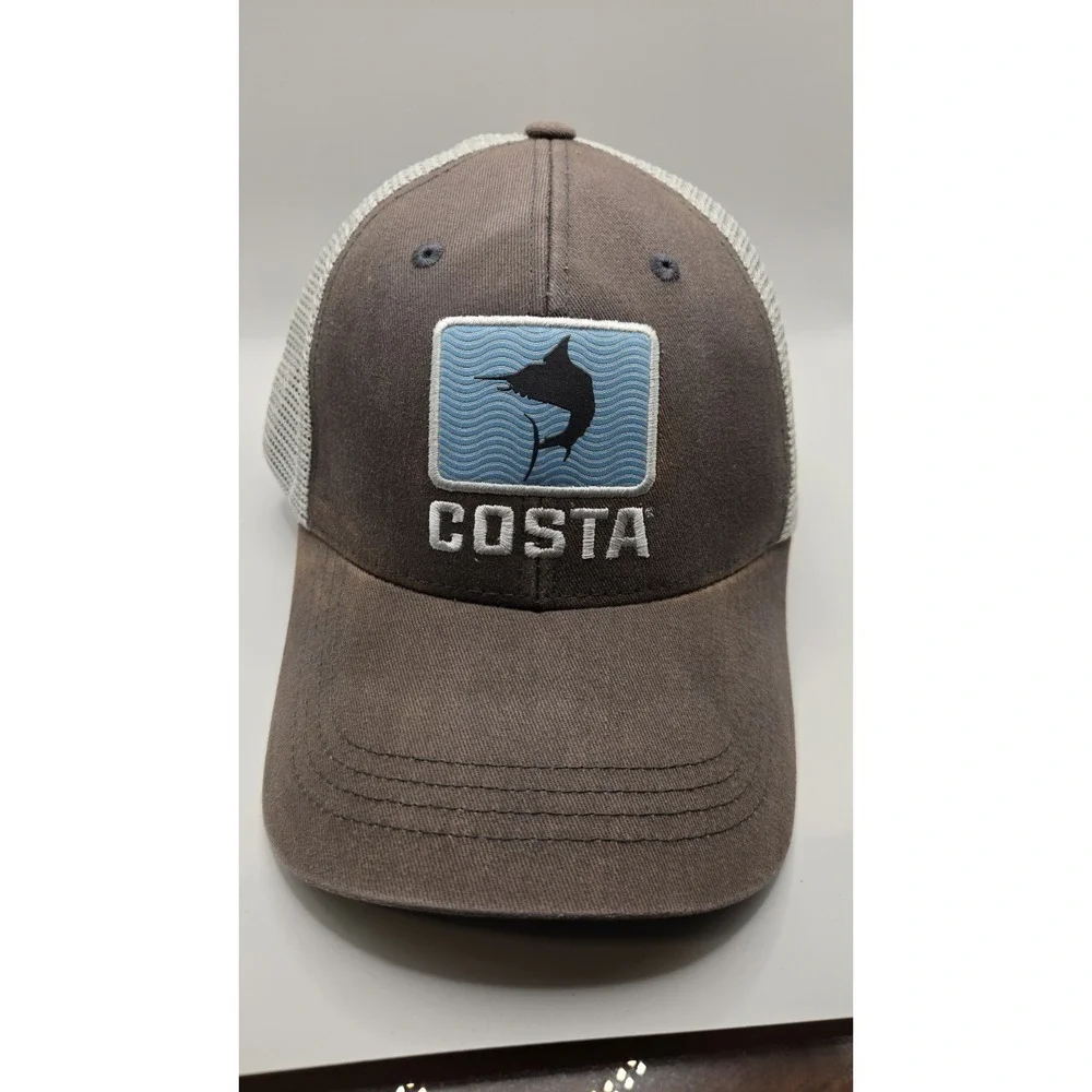 Costa Del Mar Marlin Trucker Hat Brown White Mesh Snapback Fishing Cap Logo